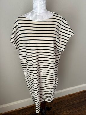 Striped Midi Dress in Cream and Black — Relaxed Fit